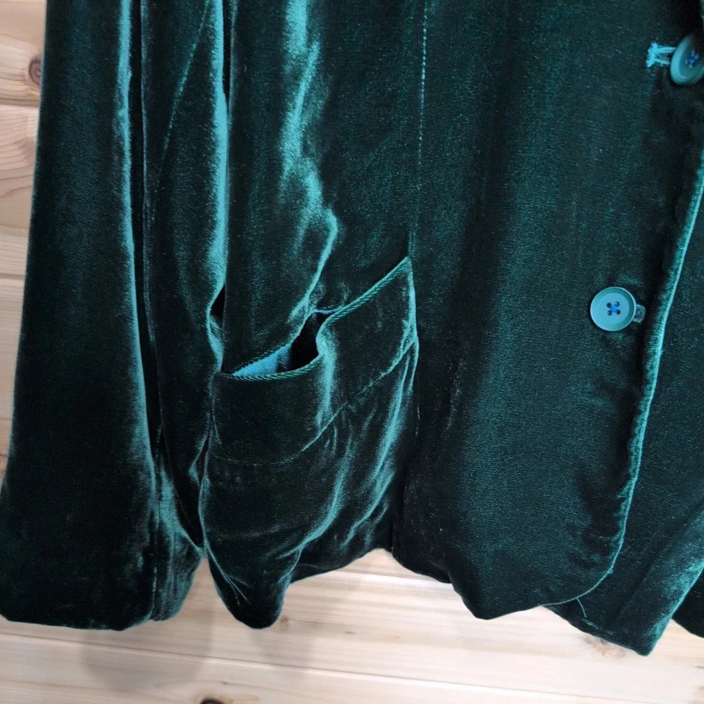 Sundance‎ Green Velvet Silk Blend Blazer Jacket Petite 14 P14 Forest Green